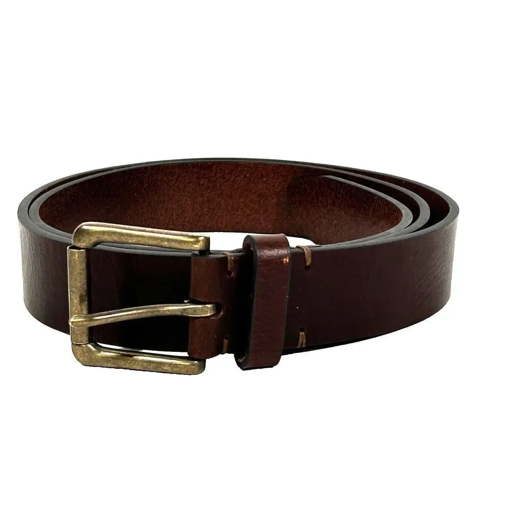 Men's Lands' End Leather Belt Size 40 Brown Brass Buckle Classic Traditional